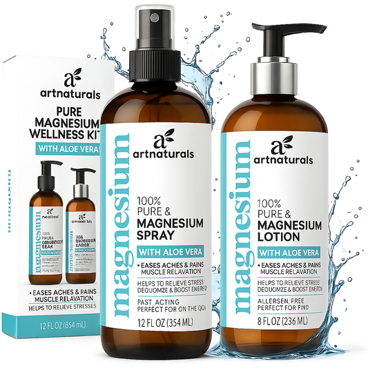 ArtNaturals Magnesium Oil Spray (12 oz) + Body Massage Lotion Set 8oz